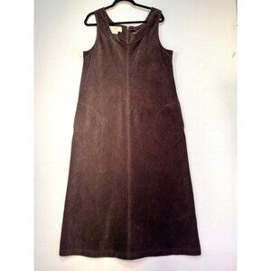 Laura Ashley Country Corduroy Sleeveless Long Dress Size14 Brown 100% Cotton